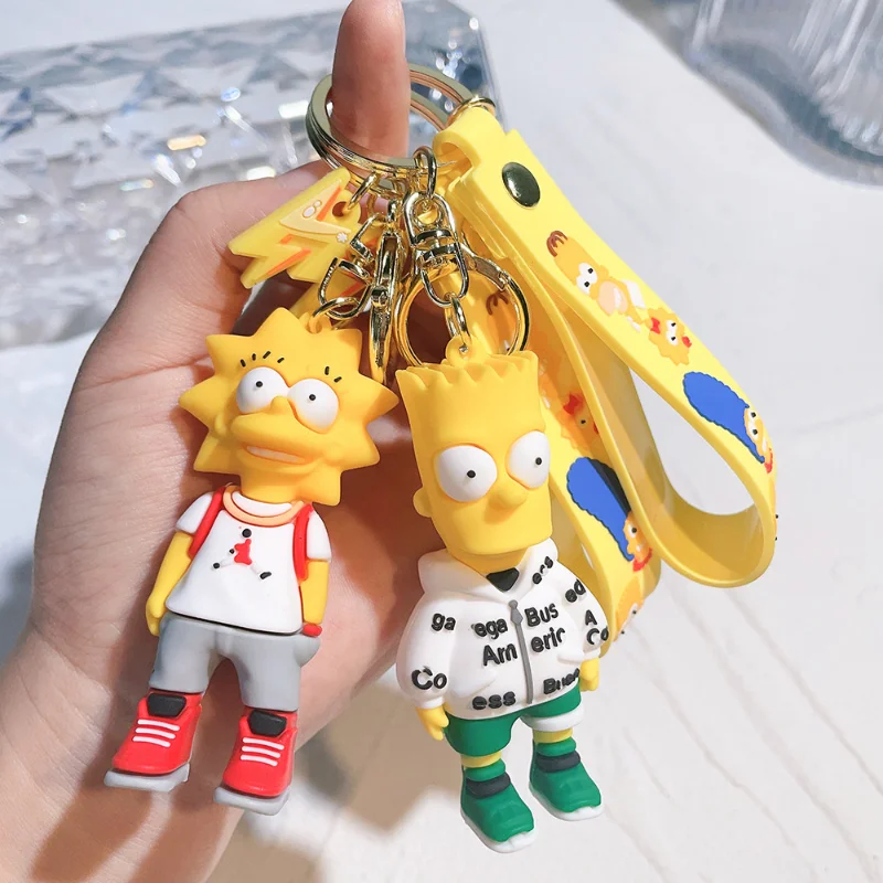 Disney The Simpsons Keychain Cartoon Action Figure Key Chain Bag Pendant Couples Fashion Car Keyring Accessories Kids Toy Gifts