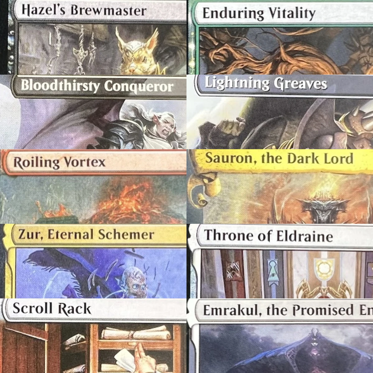 Crucible of Worlds Emrakul, the Promised End, Shadowy Backstreet, Lightning Greaves, cartes proxy TCG de haute qualité (noyau noir)