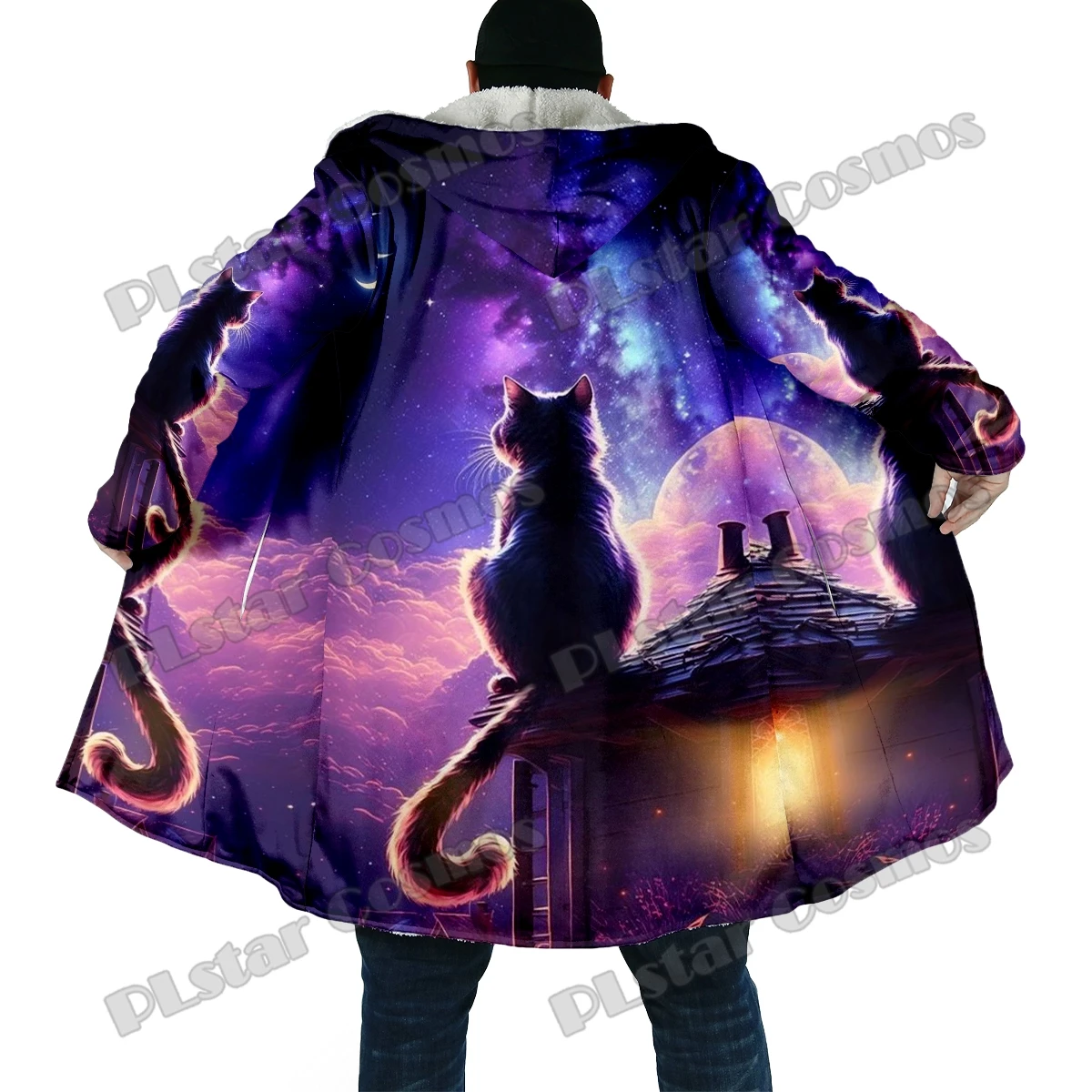 Capa con capucha de vellón grueso Unisex estampado 3D gato invierno - imagen 5