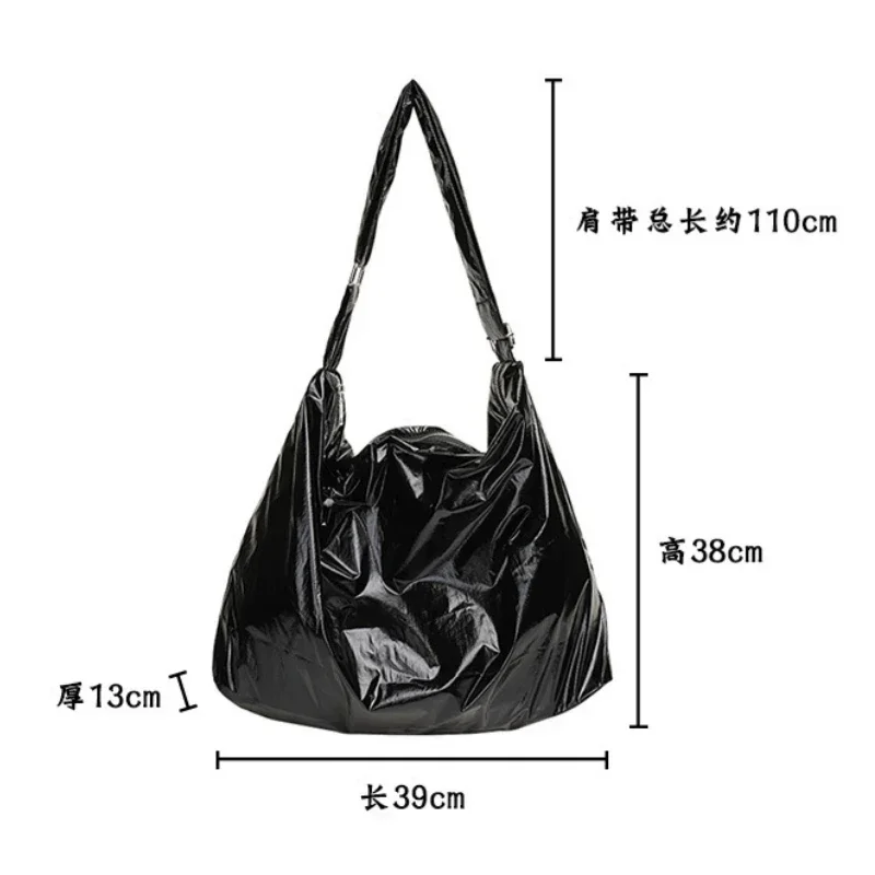 Solid Color Soft Tin Foil Shoulder Bag for Women Korean Style College Student Large Capacity Messenger Bag Casual Crossbody Bag