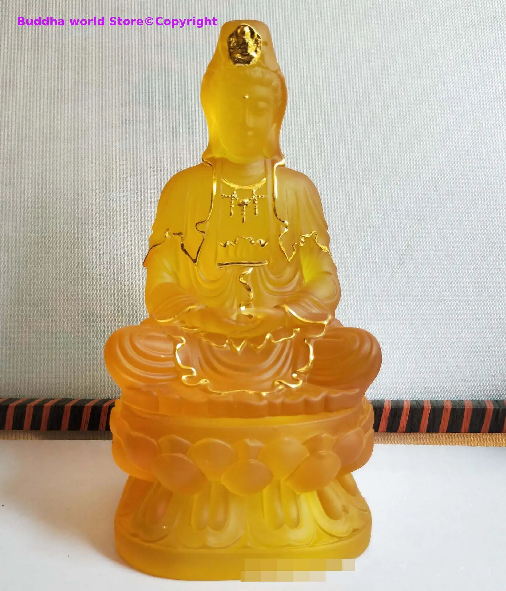 

home efficacious Goddess protection Shrine altar shop Worship yellow crystal GUAN YIN PU SA BUDDHA Avalokitesvara statue