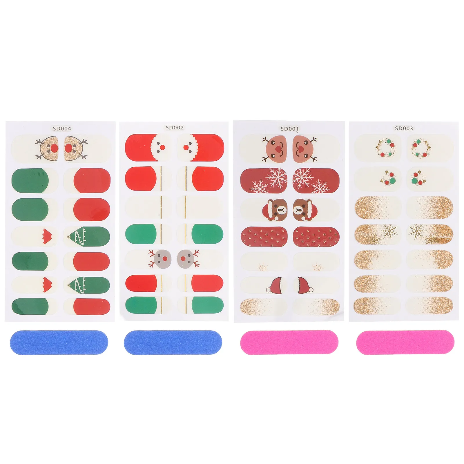 4 Sheets Christmas Manicure Stickers Nail Art Decals Pastes Winter Wraps Snowman Fake Nails