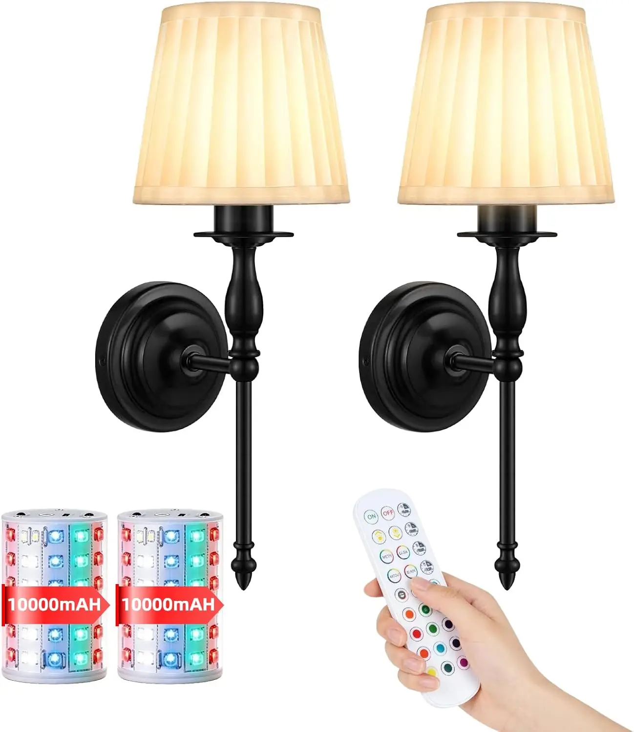 10000mAh battery-powered double-head wall lamp, rechargeable double-head wall lamp, suitable for living room and bedroom (Not Peel and Stick on)