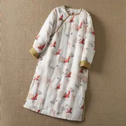Chinese Style Cotton Jacket Dress For Women In Autumn Winter 2026 Retro Printed Thickened Warm Quilted Dress Female Robe A250