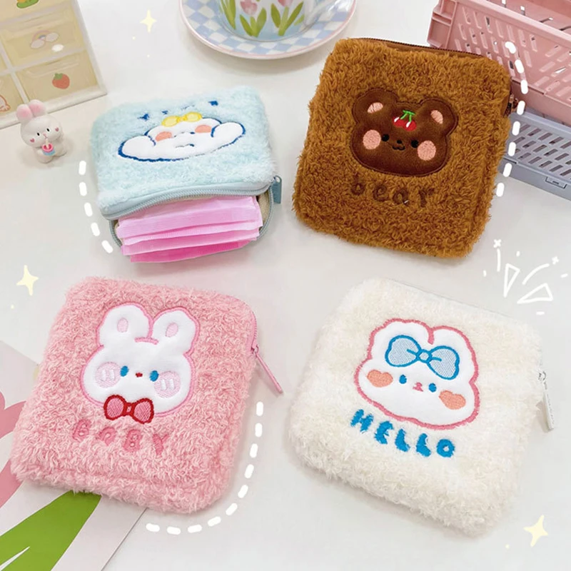 Creative Cute Plush Sanitary Napkin Storage Bag Teenage Portable Aunty Napkin Tampon Menstrual Bag Cartoon Coin Purse