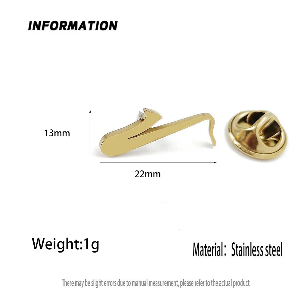 Symbole de musique de mode saxophone broche en acier inoxydable plaqué or, épingle à revers de costume pour hommes, boutons de chemise, boutons de manchette et ensemble de badges