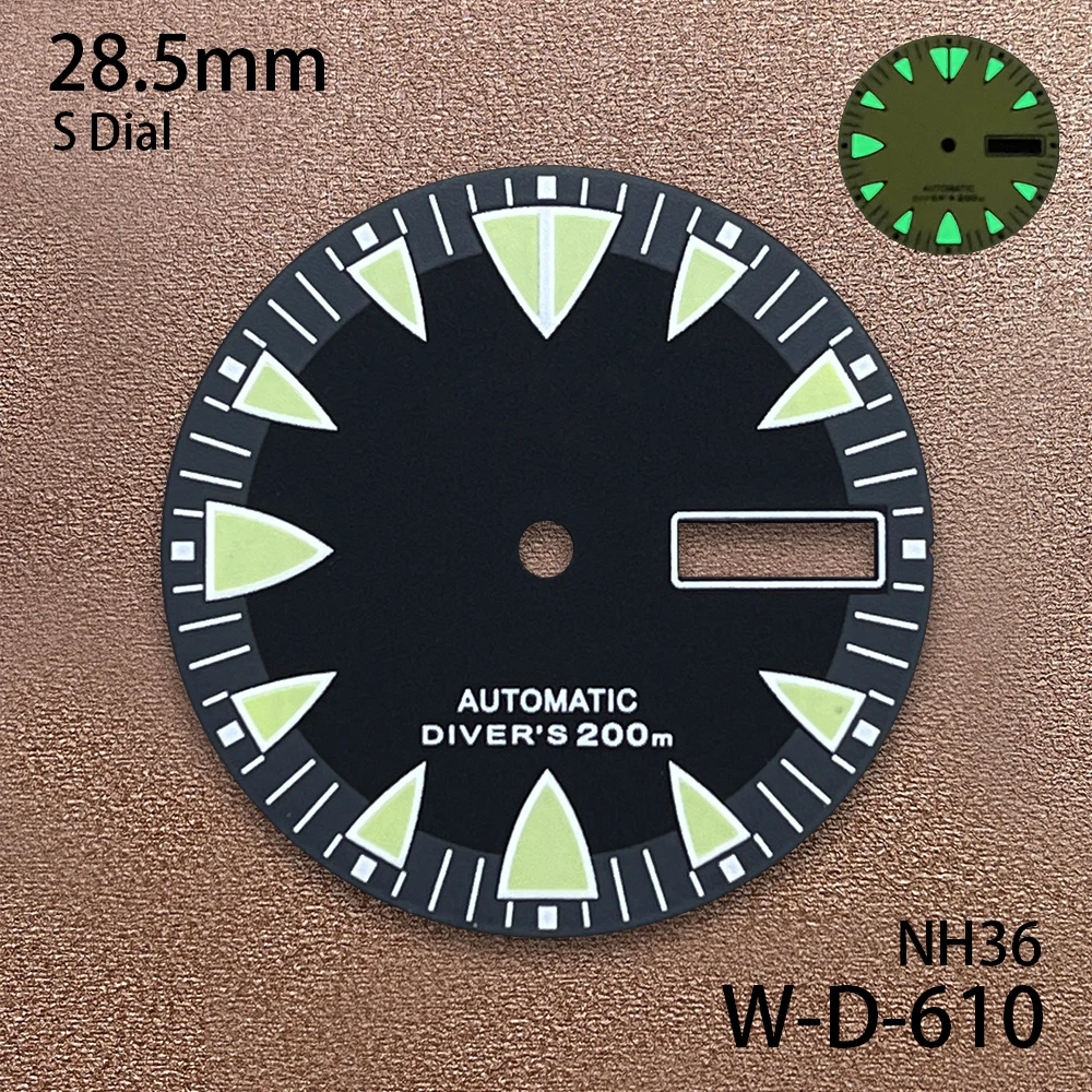 New 28.5mm S Logo Monster Dial Fit NH35/NH36 Japanese Movement Green Luminous Matte Dial Watch modification Accessories