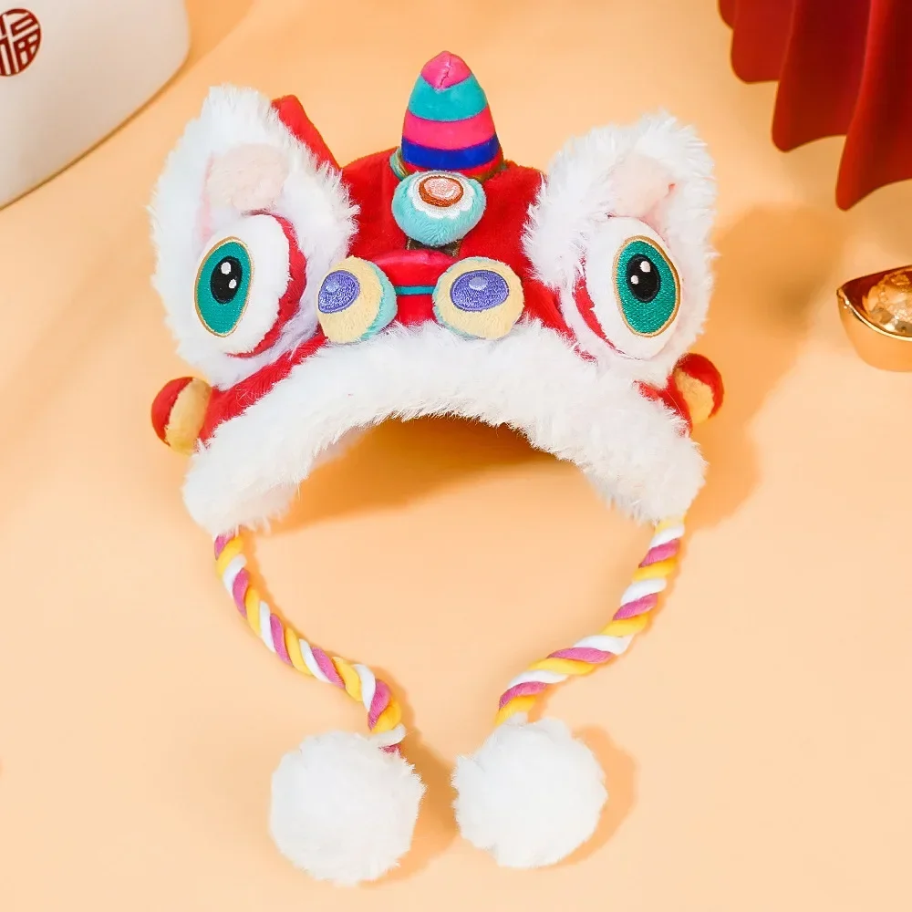 Dog Cat Hat Pet Costume Hat Warm Dance Lion Pet Party Headwear Dog Cosplay Hat 2025 Chinese New Year Cat Dog Hat Kitten Puppy