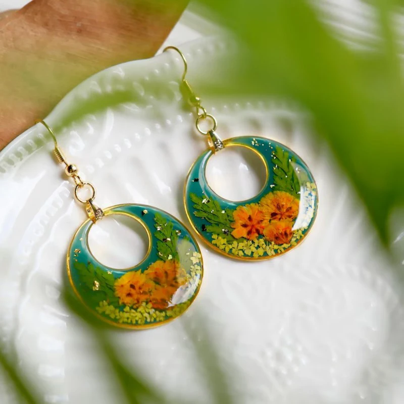 Pressed Flower Geometric Earrings Epoxy Resin Jewelry For Women 6