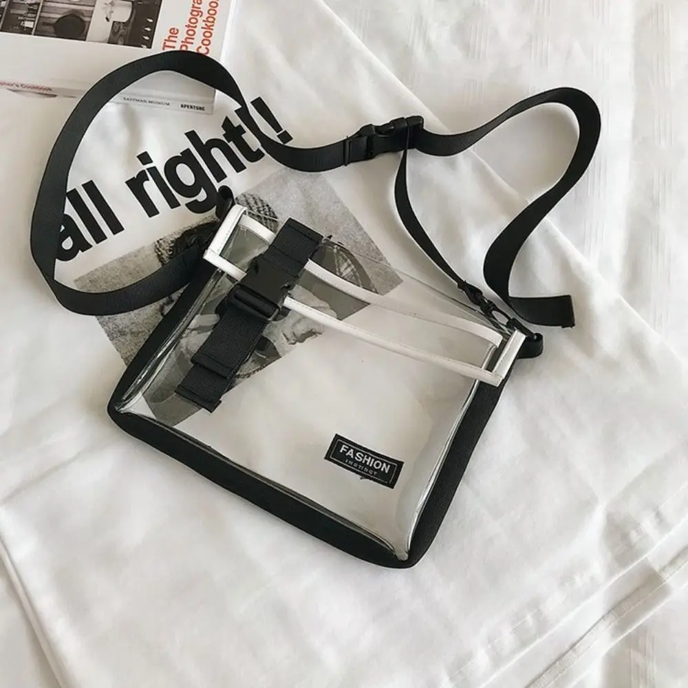 

Square PVC Messenger Bag Waterproof Large Capacity Transparent Crossbody Bag Button with Removable Strap Casual Shoulder Bag