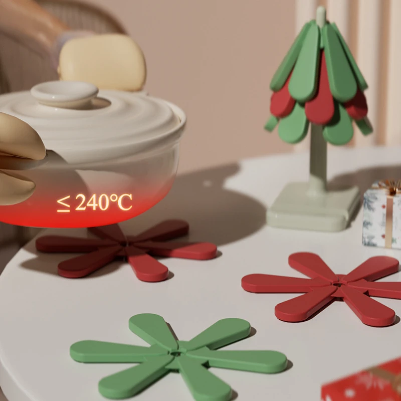 Heat Resistant Table Mat Silicone Pad Foldable Non-Slip Pot Pan Mat Table Placemat Dish Plate Christmas Tree Cross Holder 3pcs