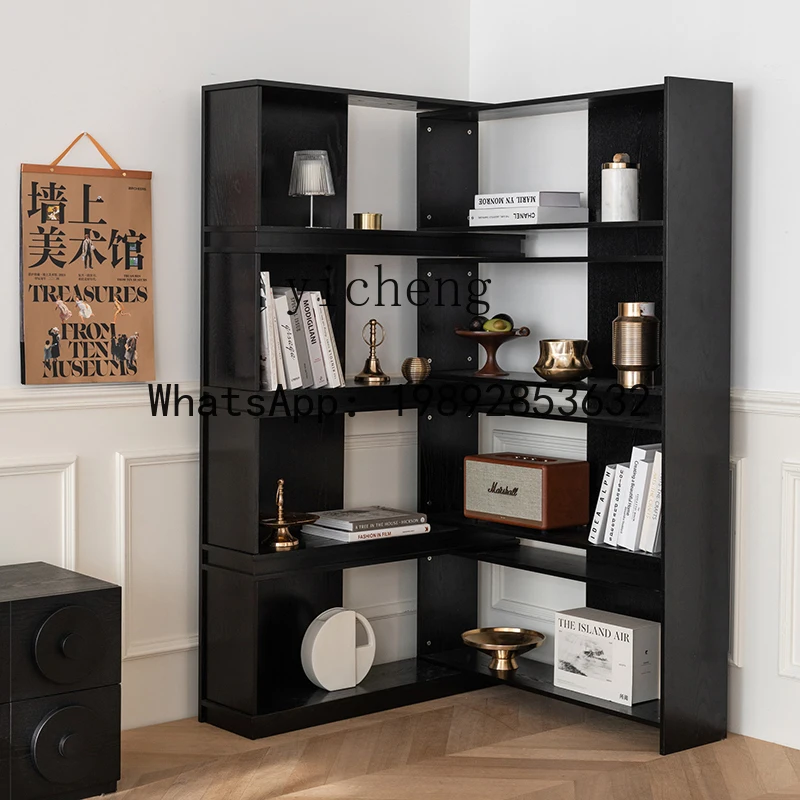 simple solid wood bookshelf retractable and rotatable storage small apartment display stand corner cabinet