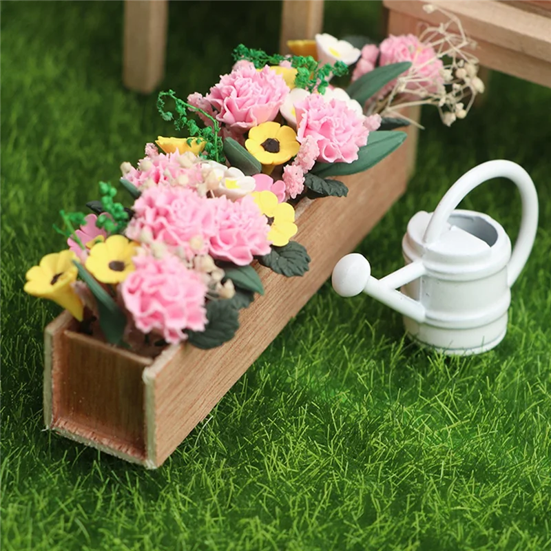 1:12 Doll House Miniature Flowers Garden Flower Beds Ornament Mini Potted Plant Flowers Pot Dollhouse Decoration