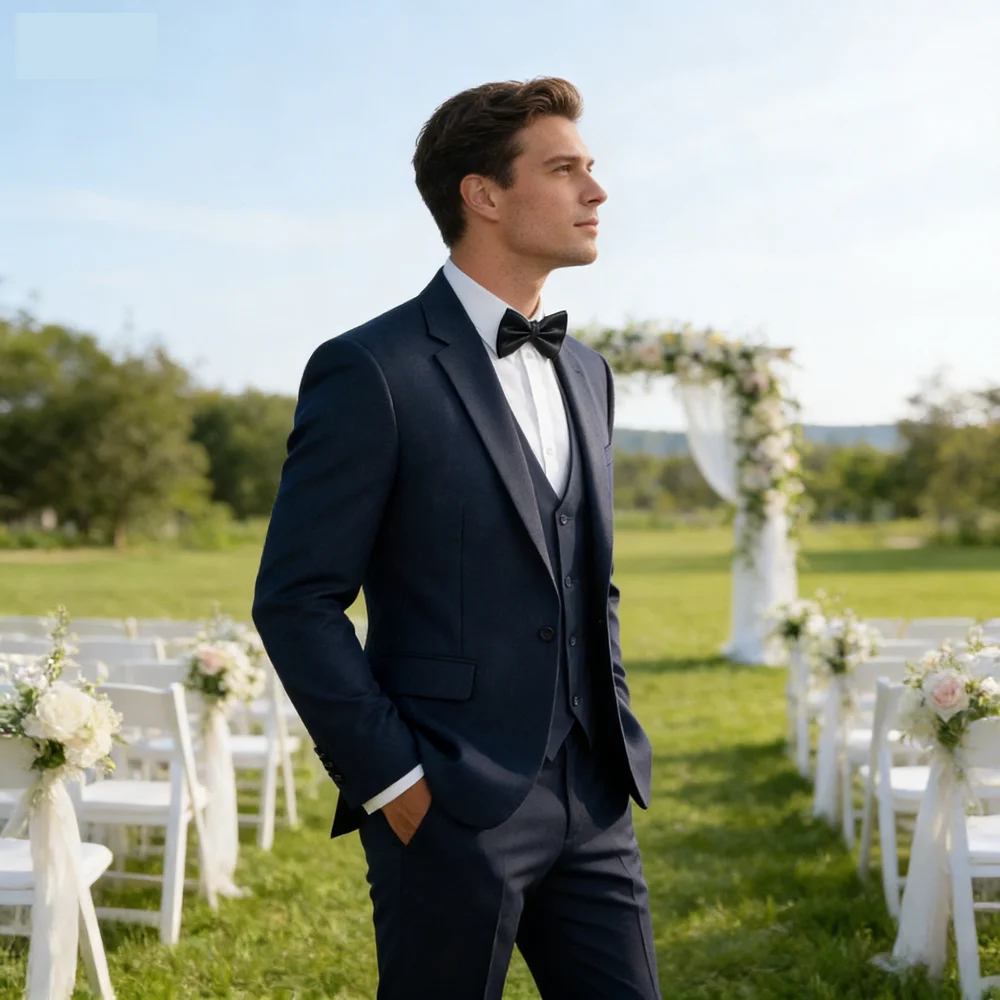 

Мужской костюм-тройка однотонного цвета, формальный, приталенный, с пиджаком, брюками и галстуком