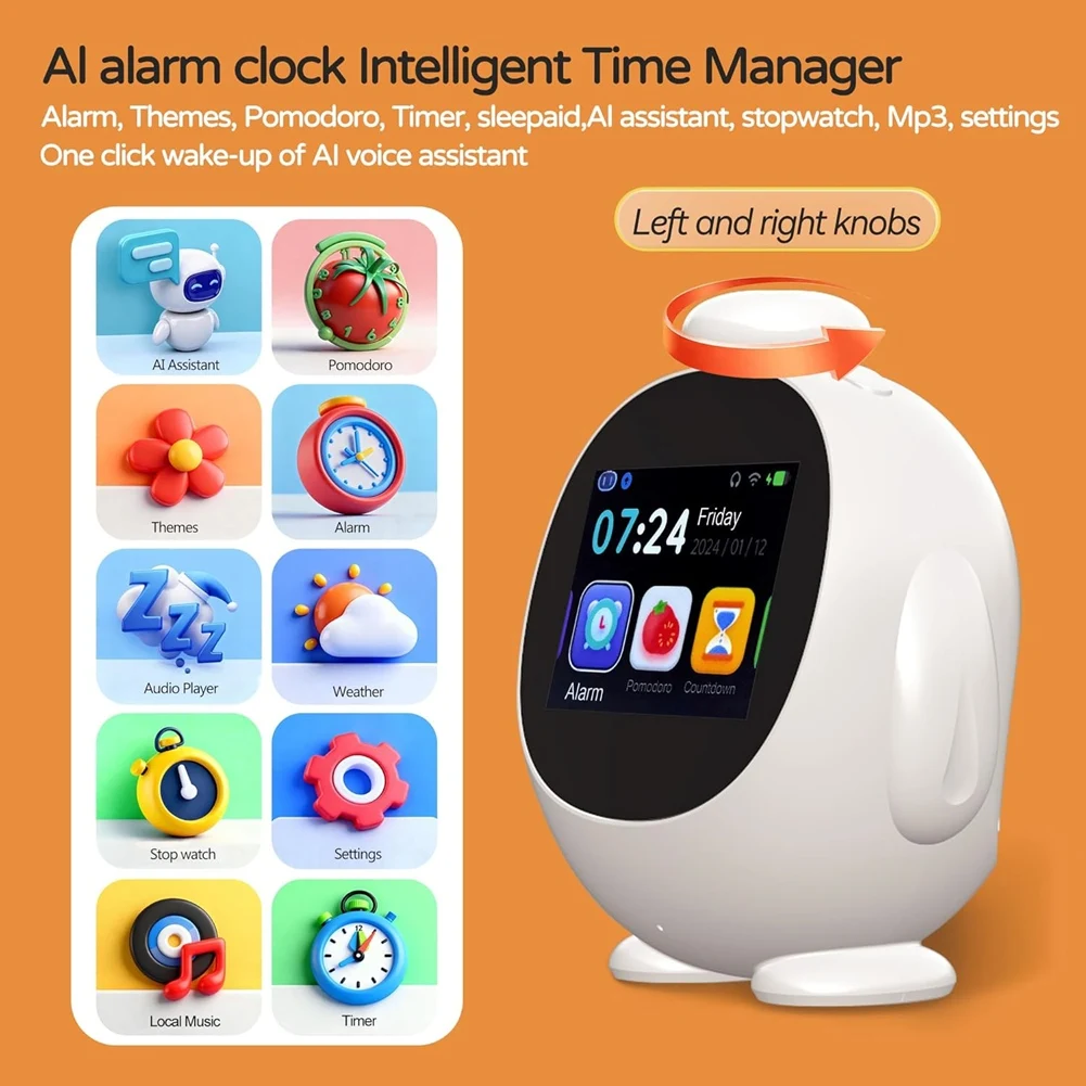 A76I-Kids AI Alarm Clock, Smart AI Clock Voice Control, Device Sound Machine Feature For Toddlers And Children