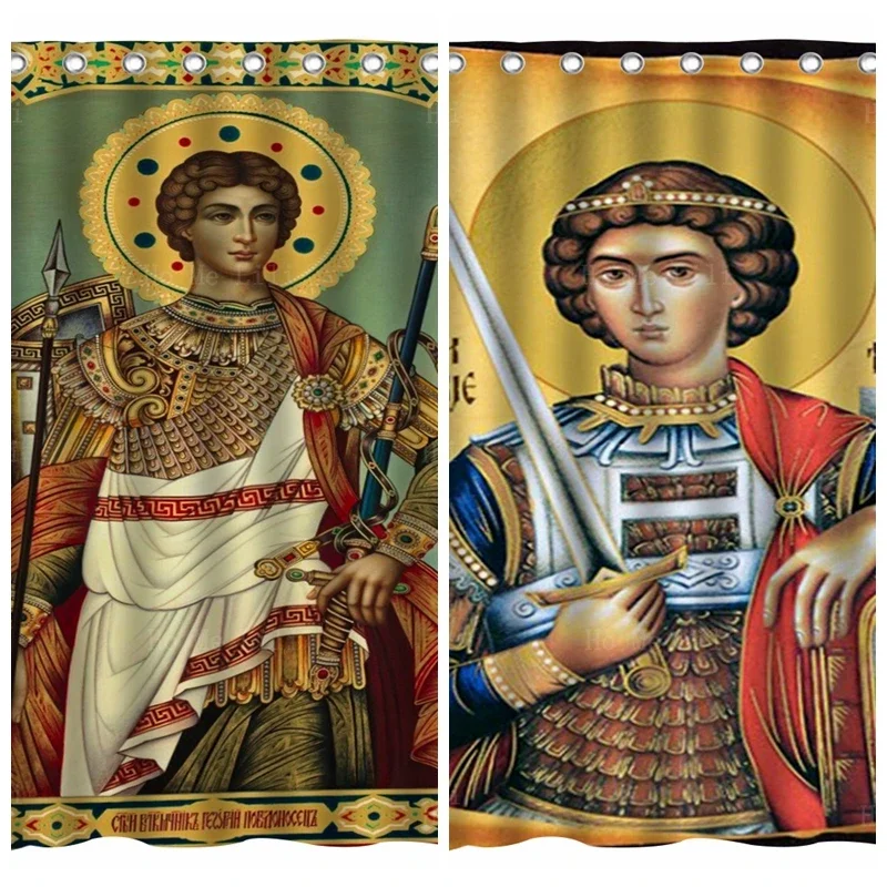 Orthodox Church Patron Saint Icon Great Martyr St. George Christian Waterproof Shower Curtain By Ho Me Lili For Bathroom Decor