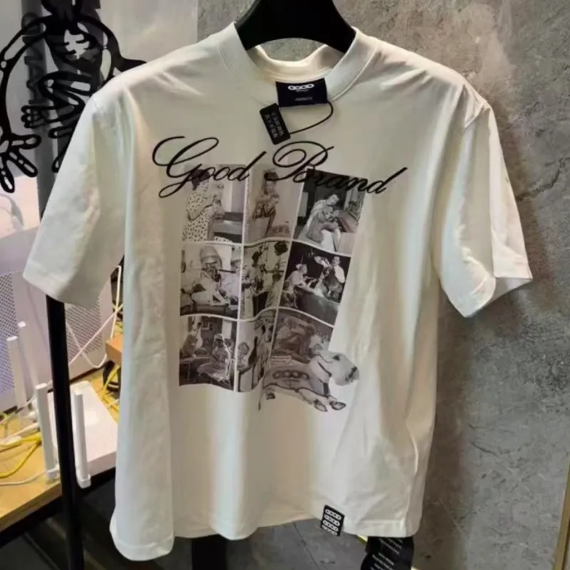 Summer Men Women GOODBRAND Tshirts Retro Dalmatian Photo Wall Portrait Foam Letter Print White Short Sleeve Casual Streetwear