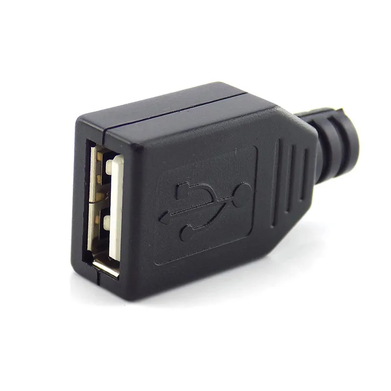 Female USB 2.0 Socket Connector, Black Plastic Cover, Solder Type A, 4 Pin Plug, DIY Connector,3 in 1