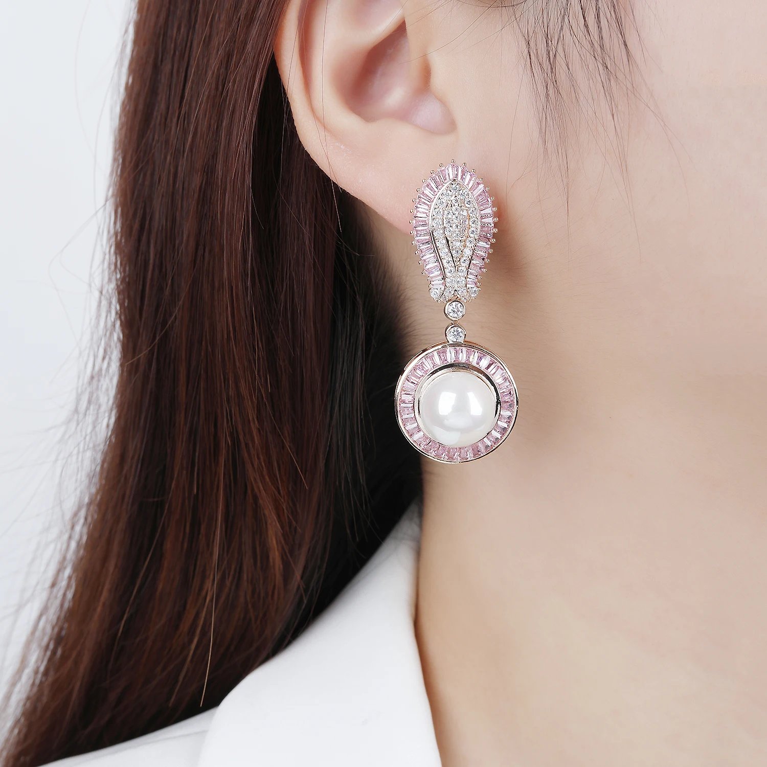 Fashion Cubic Zircon Drop Earrings for Wedding, Pearl Earring for Bride, Women Girl Gift Spring Jewelry Accessories CE11832