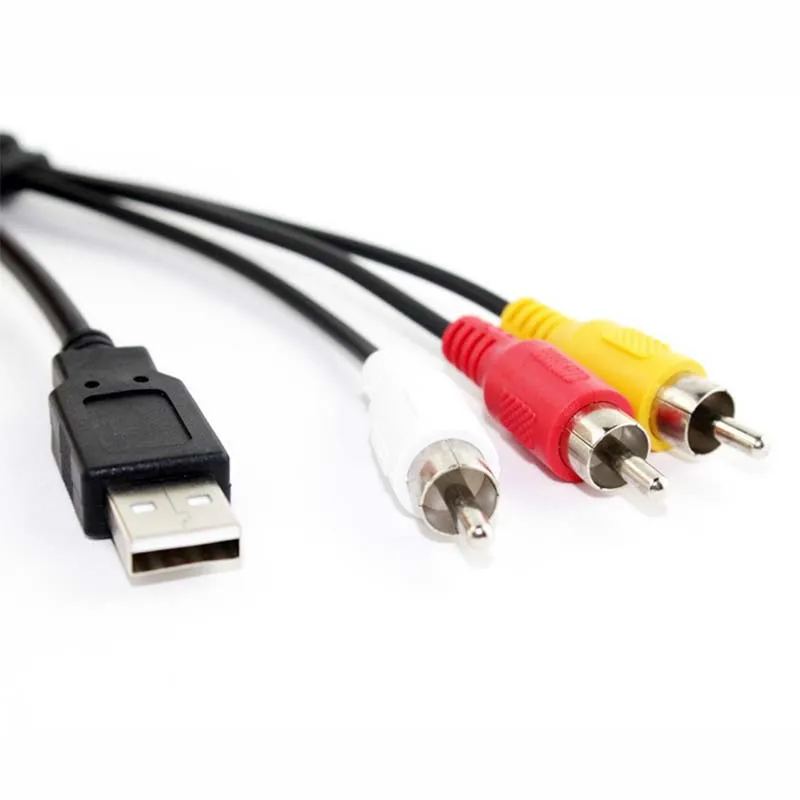 3 RCA 3rca Male To USB 2.0 Male A Composite Adapter Audio Video AV HDD DVR Data Cable Cord