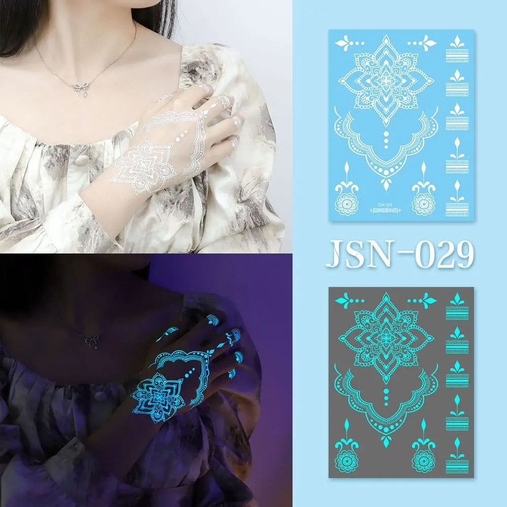 

Blue Glow Henna Tattoo Sticker Lasting Waterproof Luminous Temporary Tattoos Sweatproof Glow in the Dark Fake Lace Tattoos