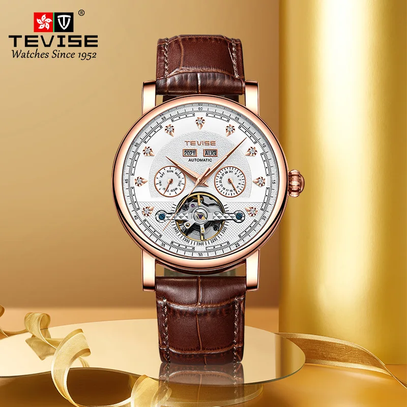 

TEVISE Function Mechanical Watch Fully Automatic Mechanical Watch Men's Business Leather Men's Watch Waterproof