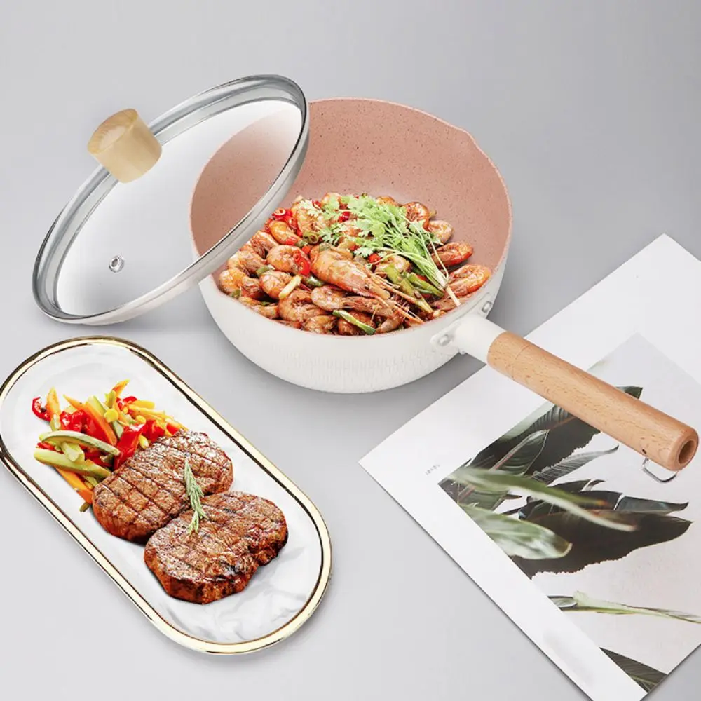

Кухонная кастрюля с деревянной ручкой, японская кастрюля из алюминиевого сплава, универсальная кастрюля для супа с крышкой, горшок для молока, каша