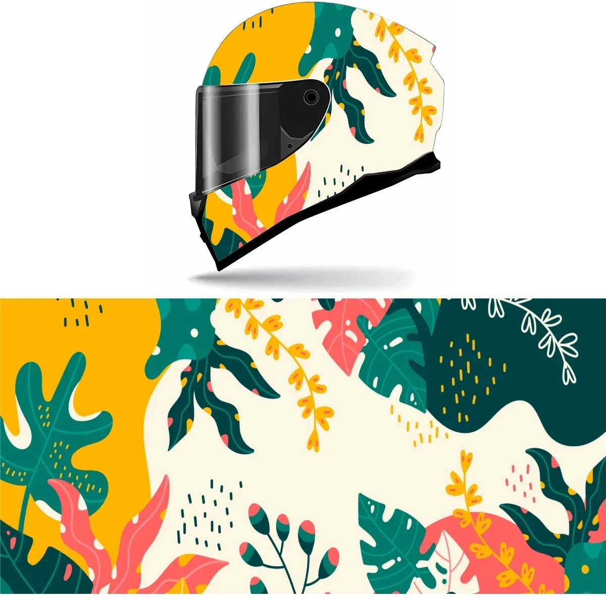 Adesivo de Vinil para Capacete de Motocicleta com Desenho Abstrato de Folhas Feito à Mão, Gráfico de Corrida, Decalque Decorativo para Capacete