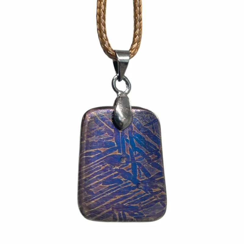 Genuine Muonionalusta Meteorite Rounded Square Blued Pendant Outer Space Mineral Necklace Men Gift Meteorite Collection LK509