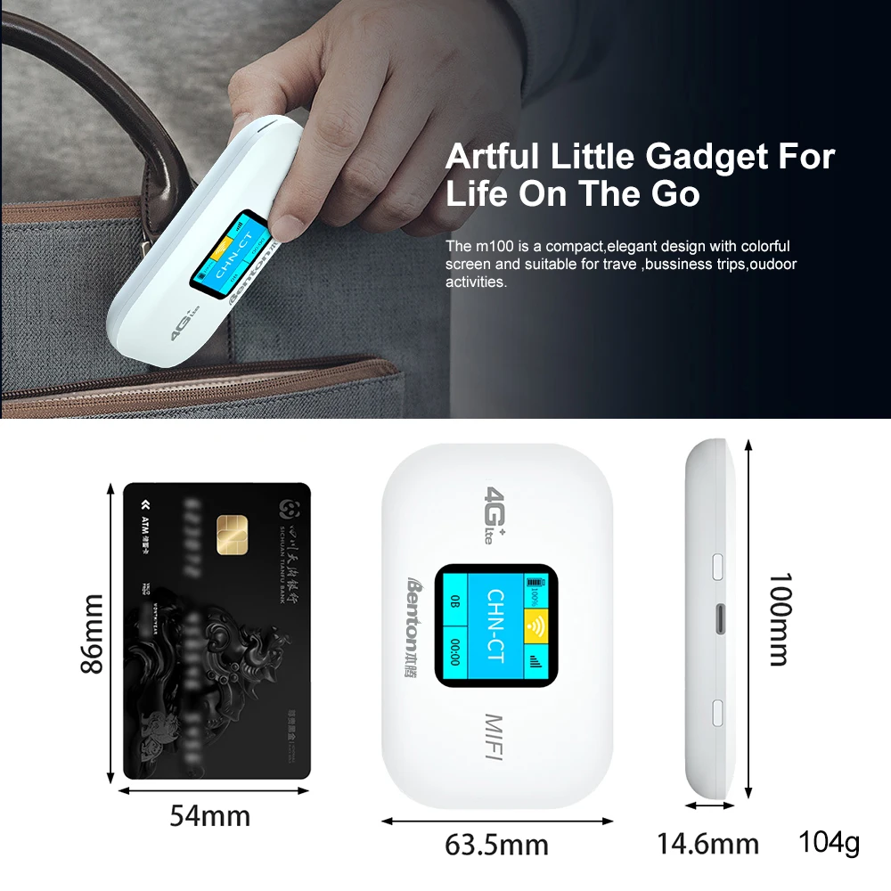 Benton Router WiFi Portabel Mini 4G Router Saku Lte MiFi Tidak Terkunci Router 4G LTE Hotspot Seluler WiFi Repater untuk Kartu SIM 4G