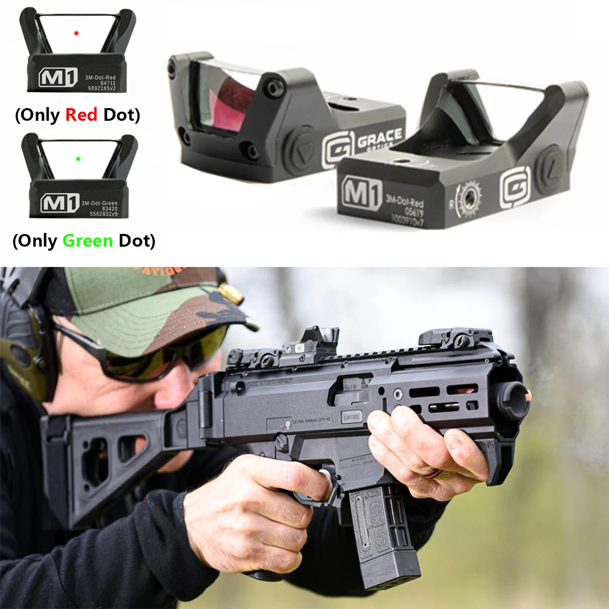 

GRACE M1 Open 3MOA Green Or Red Dots Sight Full Original Marking Tactical Airsoft Optics With 20mm Rail Universal Glock Mount