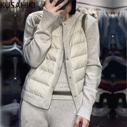 KUSAHIKI 2023 Winter New Sweater Knitted Patchwork Parka Coat Fashion Causal Cardigan Parkas Korean Elegant Women Jackets