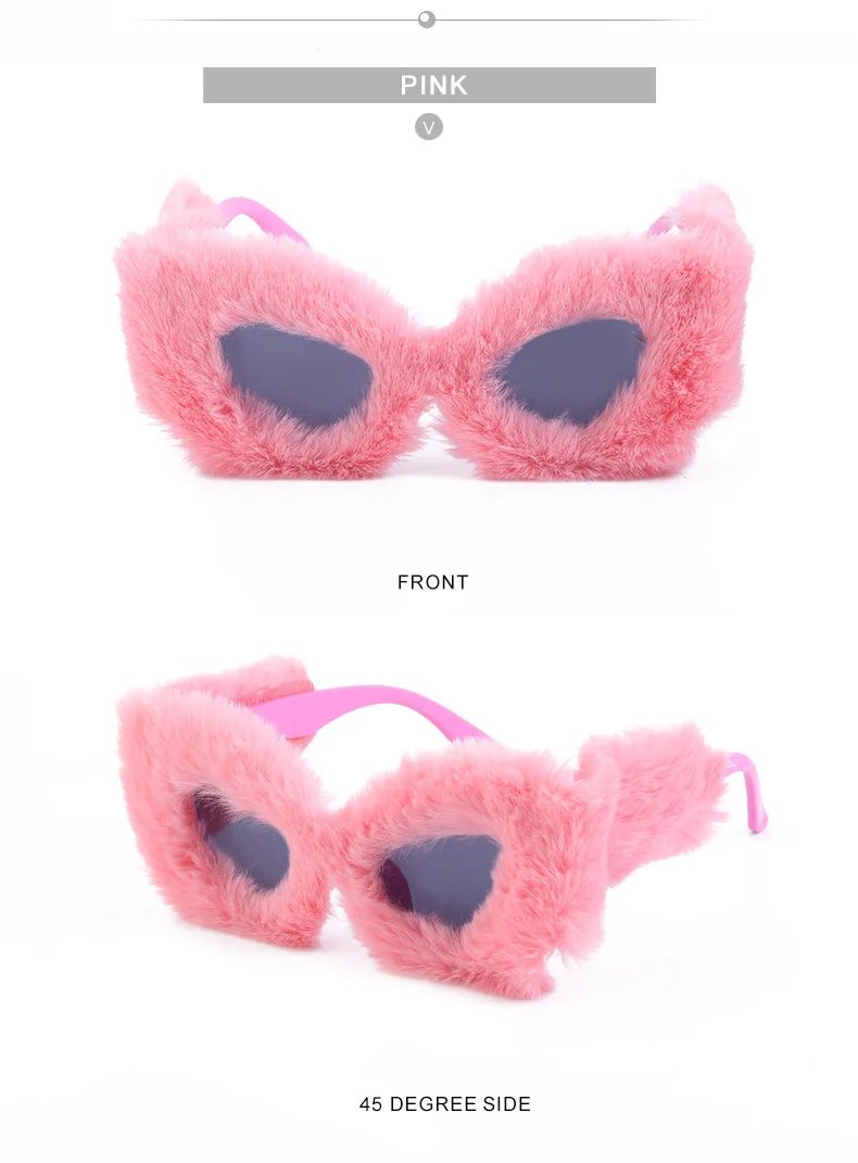 Modische Katzenaugen-Sonnenbrille für Damen 2026 Luxus-Markendesigner Rosa Weiche Fell-Samt-Sonnenbrille für Damen Handgefertigte Plüsch-Brillen – Detail 13