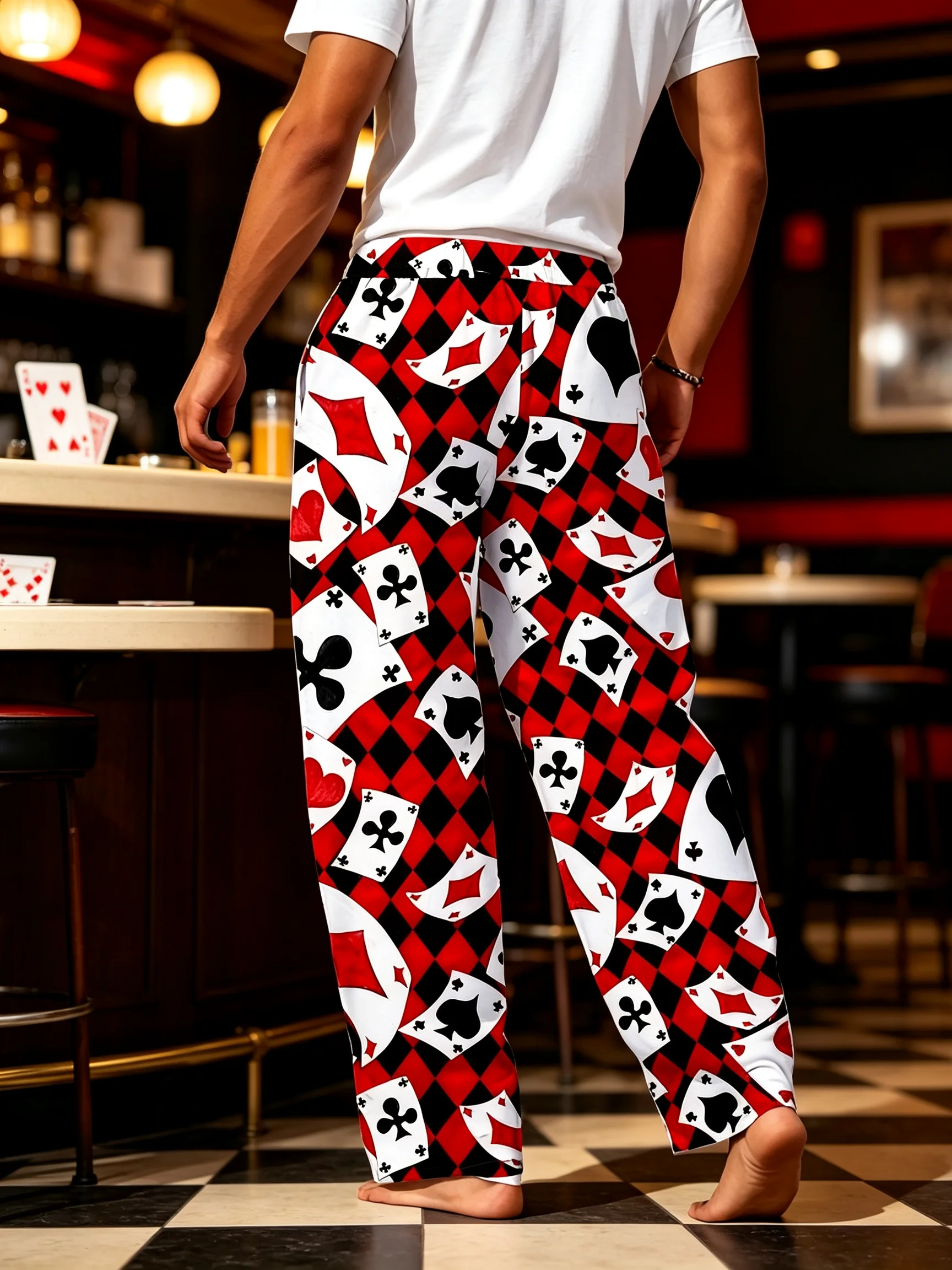 Custom Cool Poker Playing Cards Pattern Gambling Card Game Pajama Pants Men Sleepwear Sleep Lounge Bottoms with Pockets