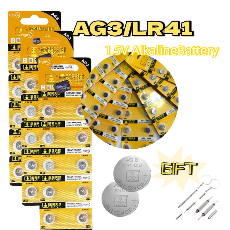 TIANQIU AG3 LR41 192S R41 392 392A 384 L736 1.5V Alkaline Button Coin Cell Battery For Toy Calculator Scale Clock Watch 0%Hg