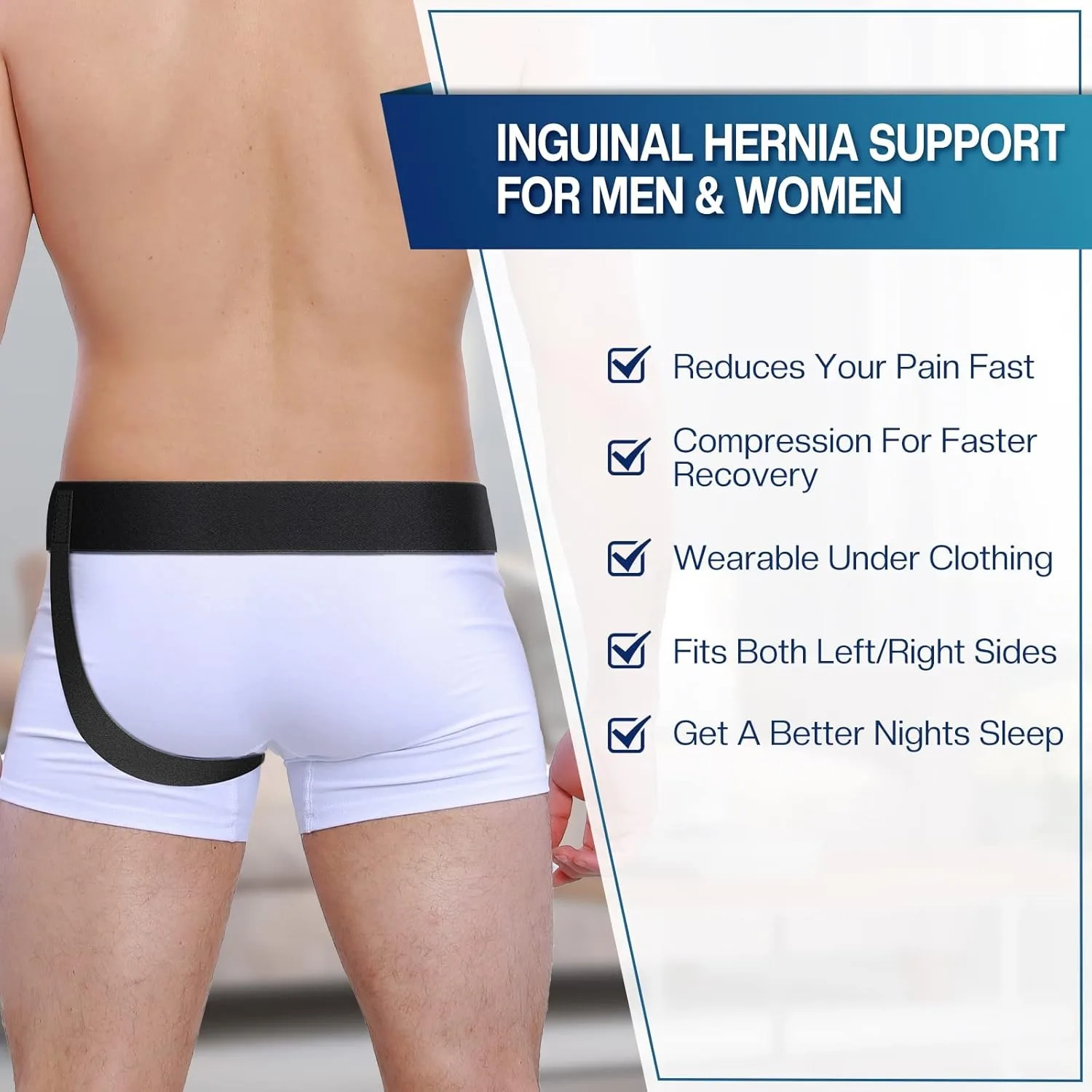 Hernia Belt for Men & Women - Left/Right Side Inguinal Hernia Support with Removable Compression Pads, Black