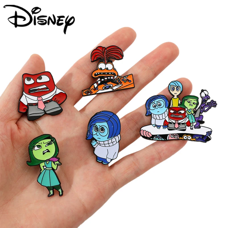 Kawaii Disney Inside Out Creative Metal Bracelet Cartoon Anxiety Joy Angel Sadness Oil Dropping Alloy Emblem Pin Accessories