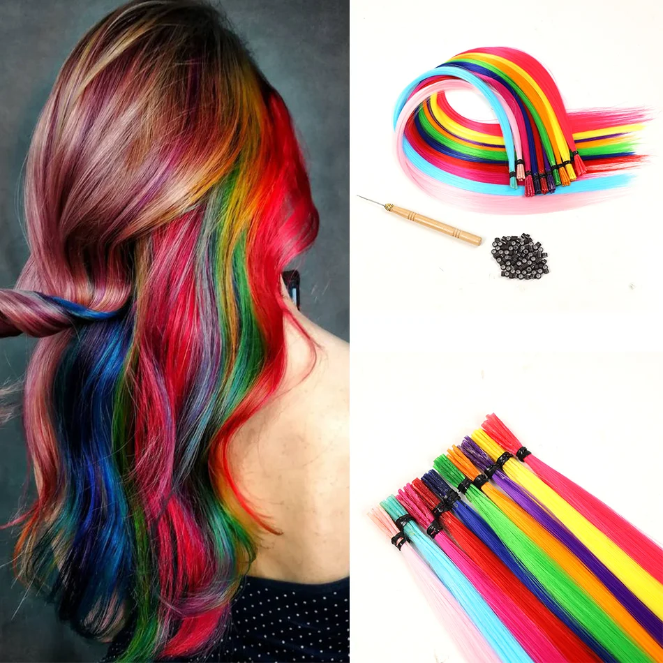 

Синтетические цветные накладные пряди I-Tip радужных оттенков, 100 шт./упаковка, женские аксессуары для париков из термостойкого волокна