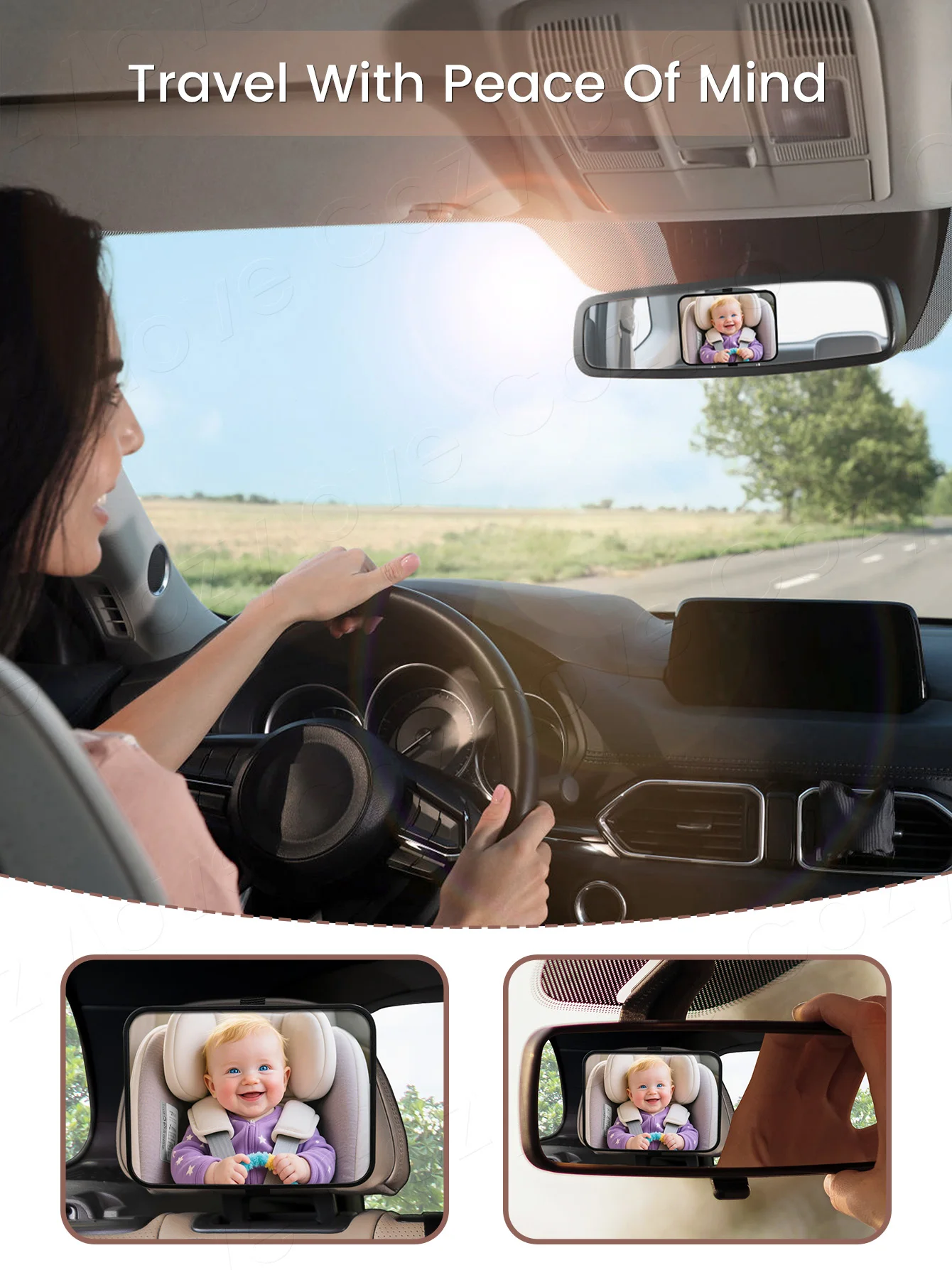 مرآة سيارة للأطفال مقاومة للكسر - مرآة مراقبة خلفية بزاوية واسعة مع أحزمة قابلة للتعديل، تصميم محدب للأمان