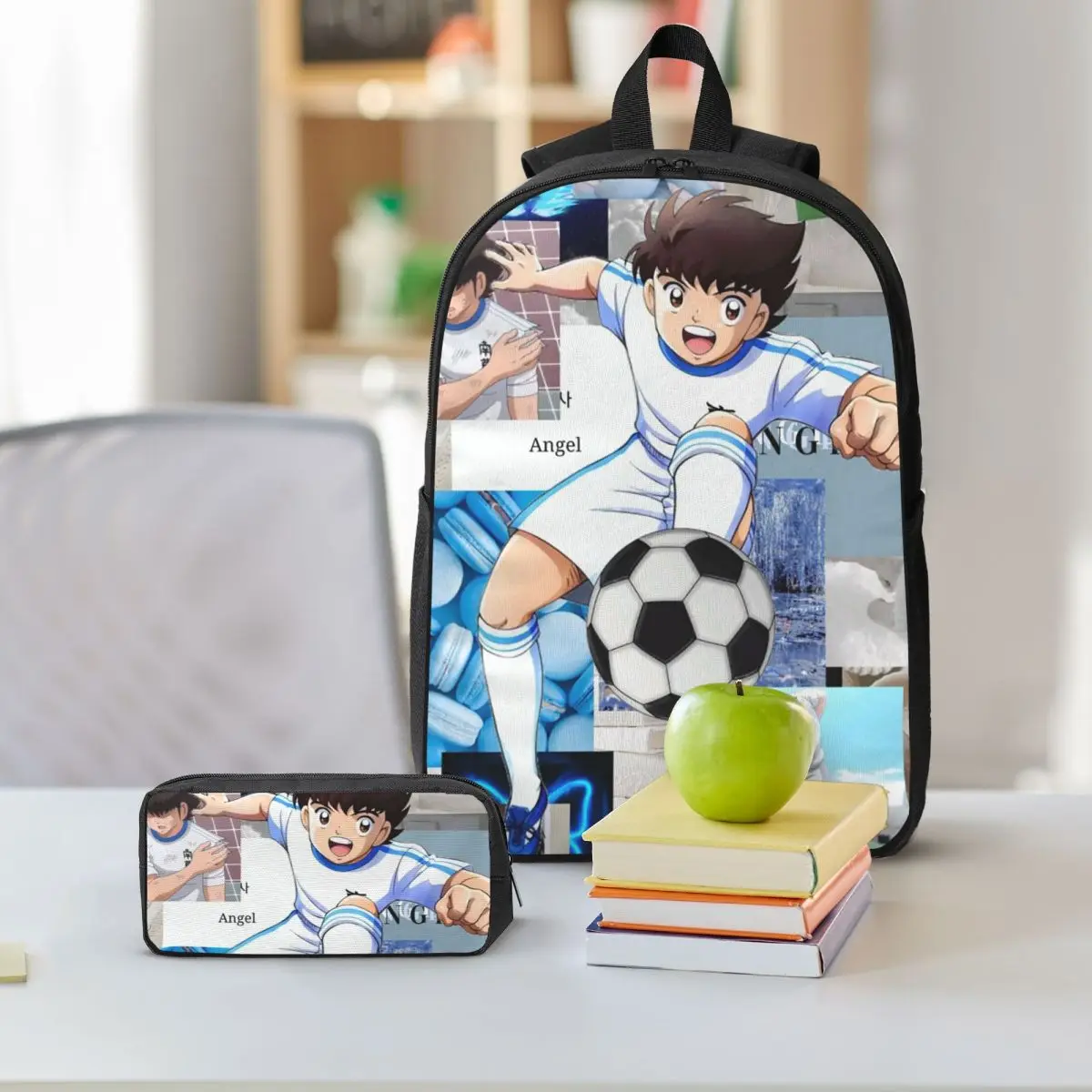 Ozora Oliver Atom Capitan Tsubasa Backpack Student BookBag School Bag Shoulder Bags 3ps Insulated Lunch Bag Pencil Case