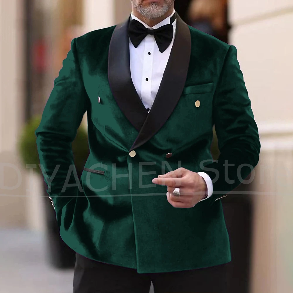 Latest Design Velvet Men Blazer Purple 1 Piece Fashion Shawl Lapel Wedding Tuxedo Jacket Slim Fit Prom Party Dinner Blazer