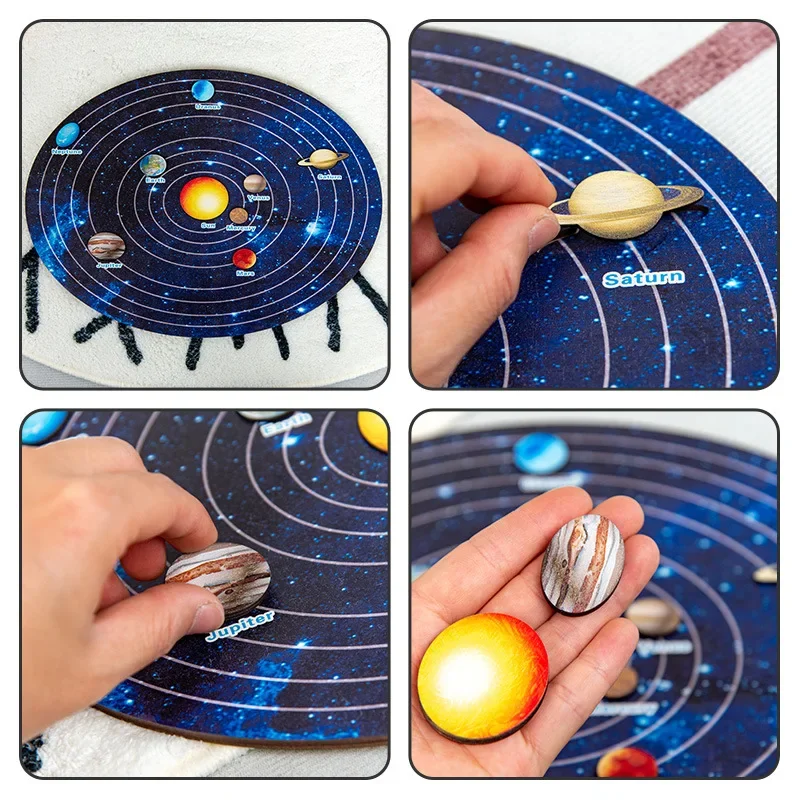 [Funny] Wooden solar system jigsaw puzzle Planetary Cognitive Vast universe unlimited exploration educational Toy baby best gift