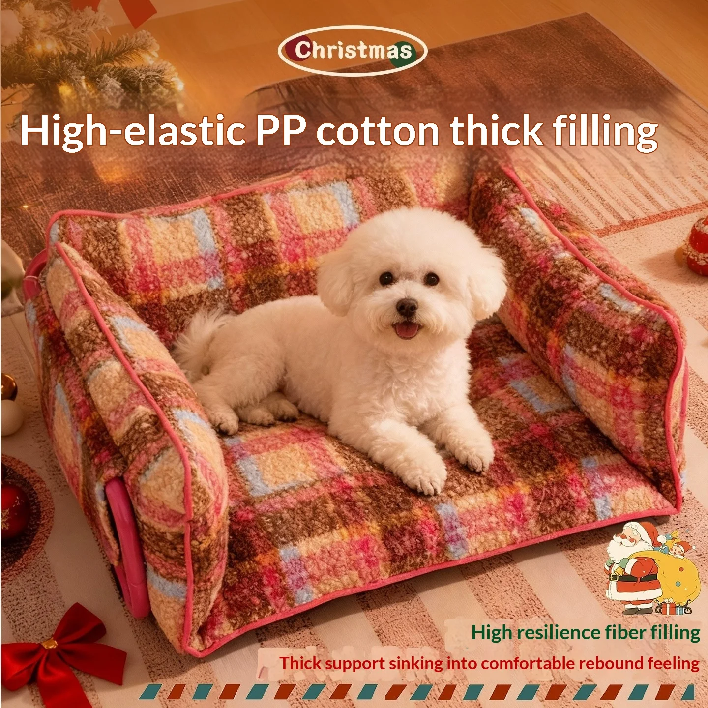 Cama de felpa navideña lavable para gatos y perros pequeños - imagen 3