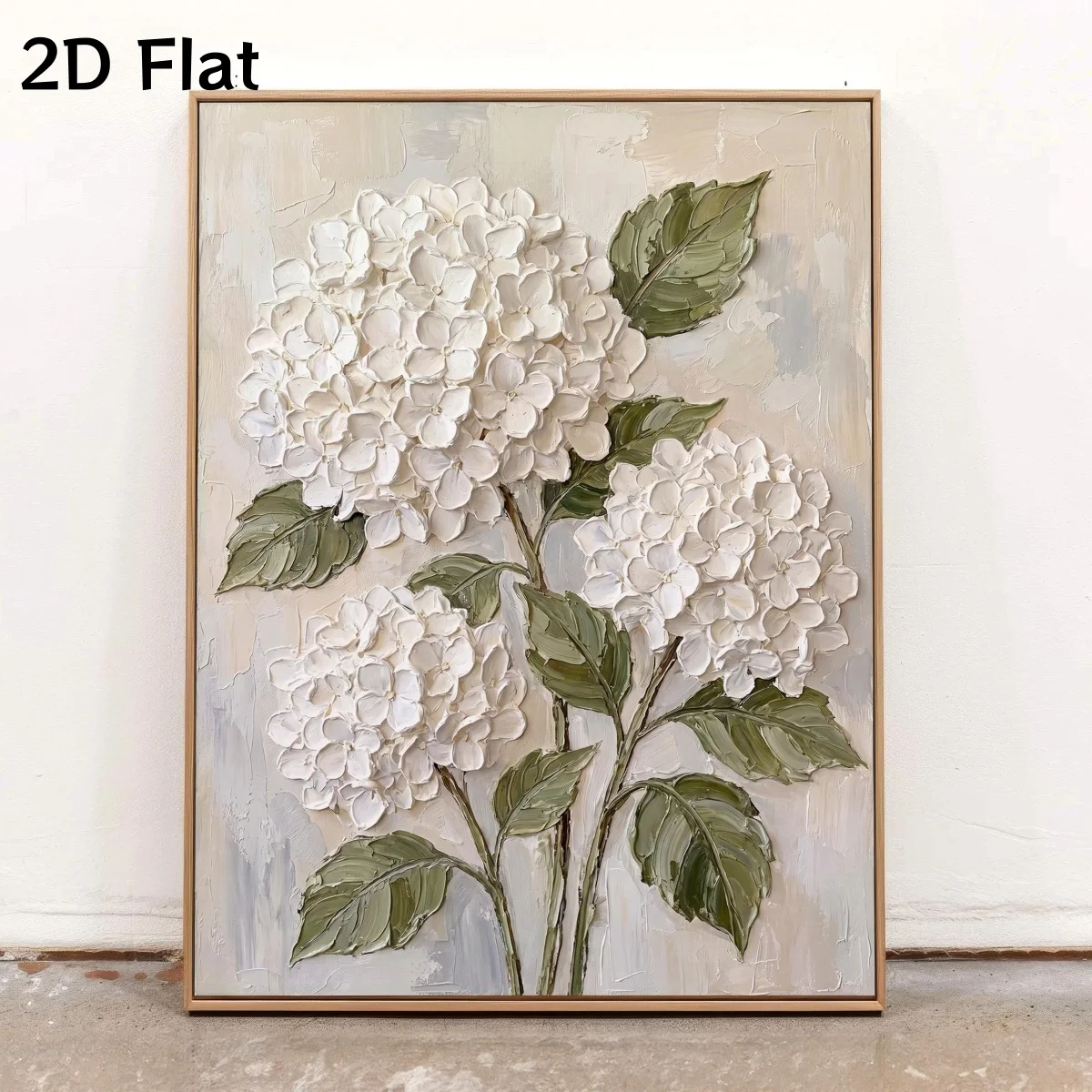 2D Flat White Hydrangea Floral Canvas Print Poster Neutral Minimalist Botanical Oil Art Prints Living Room Wall Art Home Decor
