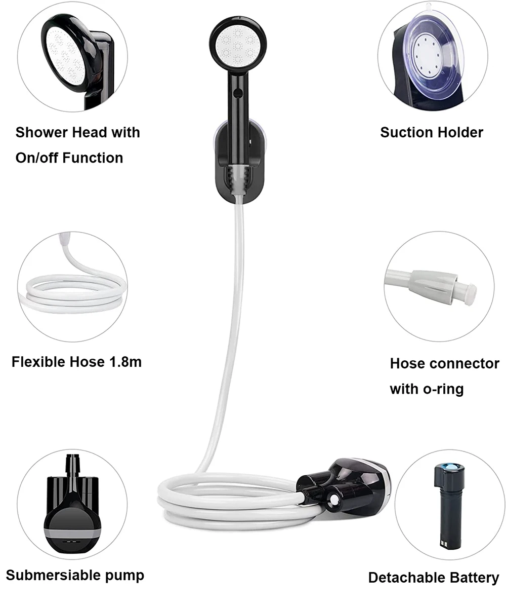 Rechargeable Portable Emergency Bidet Shower With Built-in Battery For Home, Dorm, Mobile Shower Room, Outdoor Tent, Caravans