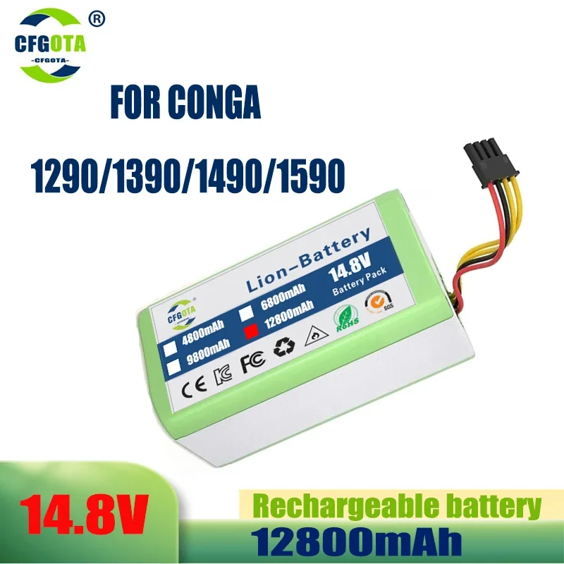 

100% Original 14.4V 12800mah Li-Ion Batterij Voor Cecotec Conga 1290 1390 1490 1590 Stofzuiger Genio Deluxe 370 Gutrend Echo 520