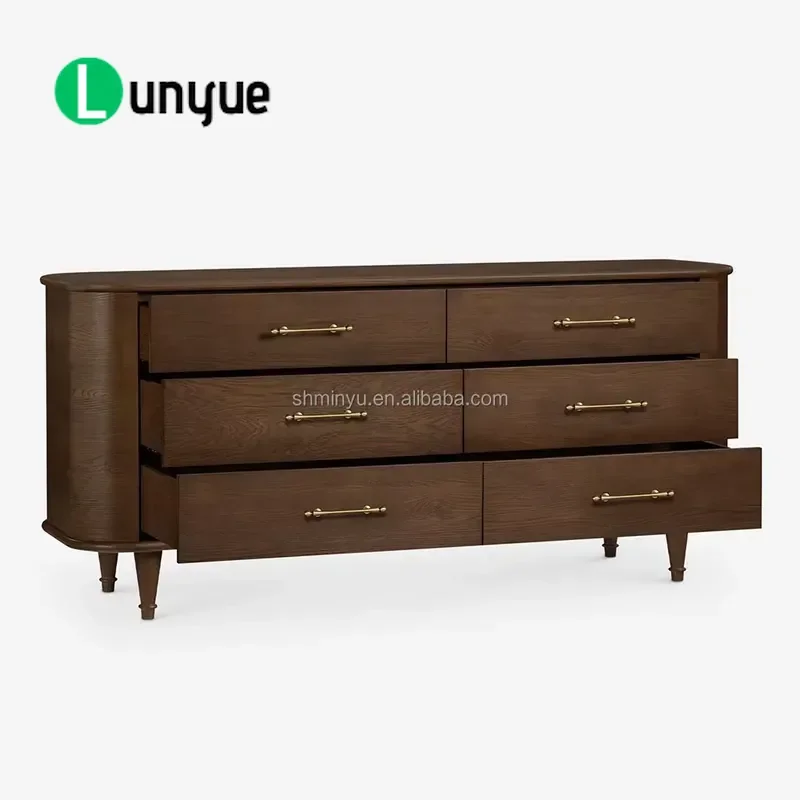 French Solid Wood Oak Handmade Six Drawer Dresser with Slow Closing Drawers Bedroom Furniture Storage Cabinet Home Decor