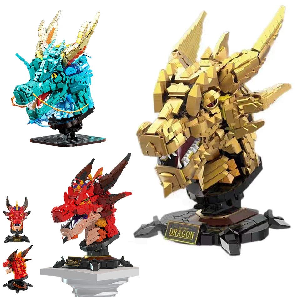 

Creative Golden Dragon Head Model MOC Building Blocks Chinese Dragon Zodiac DIY Assembly Bricks Toys Ornament for Kids Xmas Gift