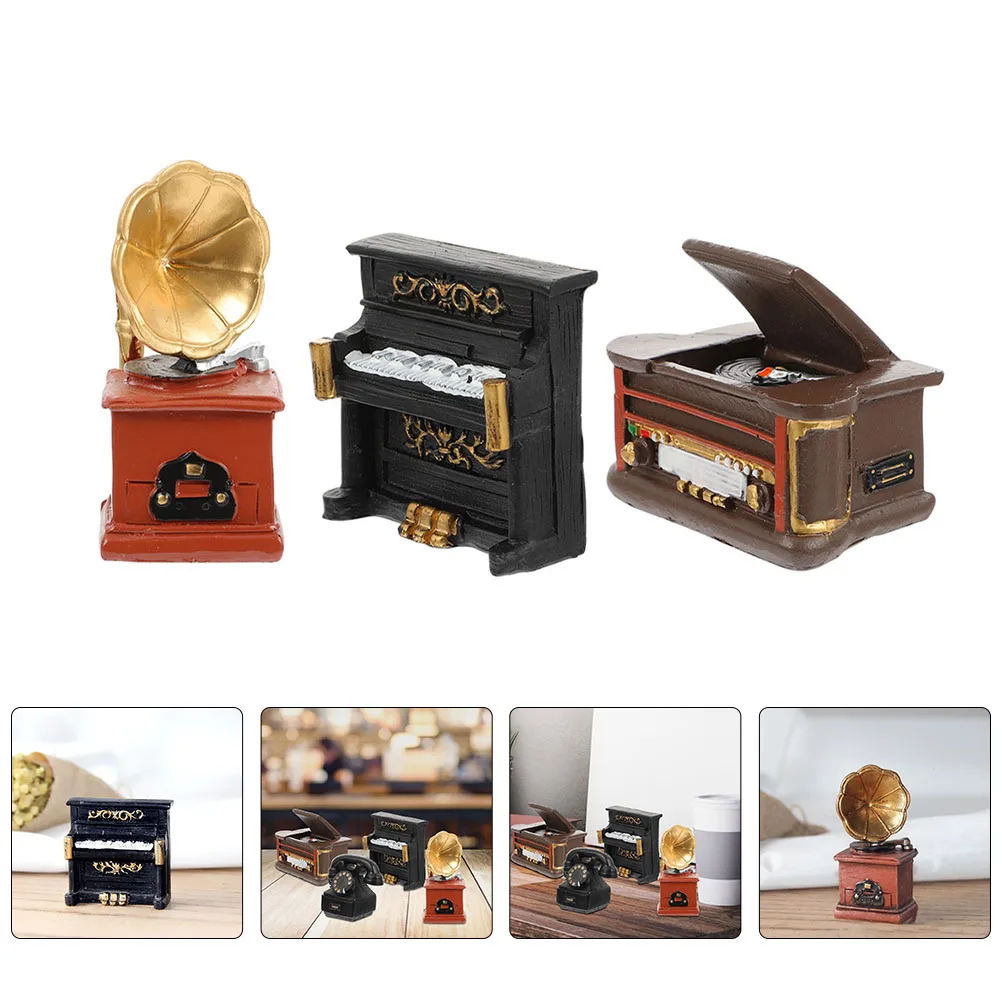 3Pcs Mini Retro Klavier Dekor Vintage Grammophon Player Desktop Hause Schmuck Mini Vintage Decor Tisch Dekoration