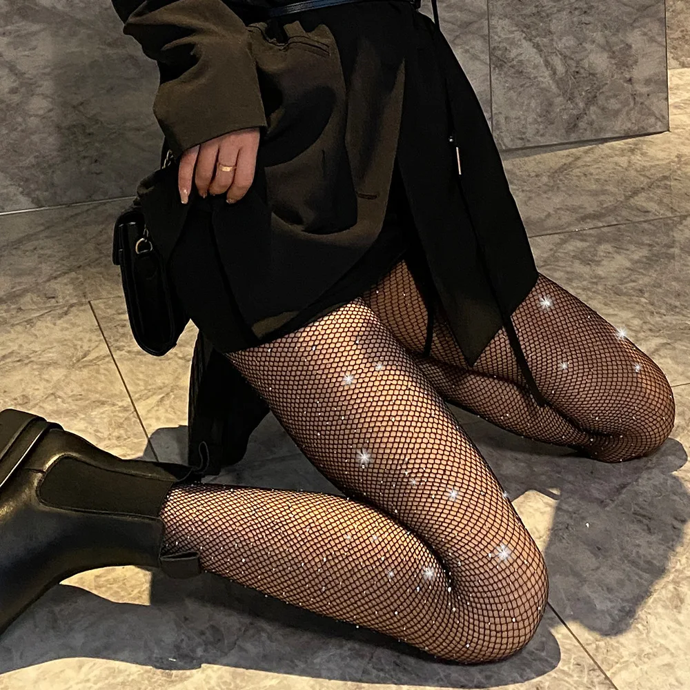 Glitter Mesh Drill Socks Women Fishnet Night Club Mesh JK Sock Hot Drill Stockings Woman Ladies Sexy Diamond Decorate Tights